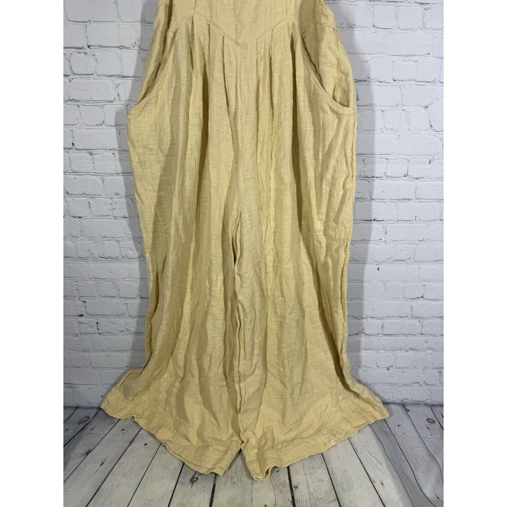 Free People Sun Drenched Overalls Large Yellow Cotton Wide Leg Relaxed Boho - Picture 6 of 16